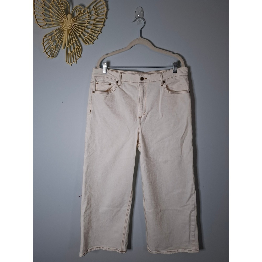 Loft The Wide Leg Jeans Off White Cream High Rise Cropped Denim Size 32 / 14